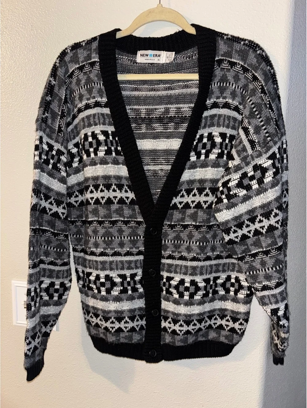 Vintage 90s New Era Aztec Geometric Knit Cardigan M